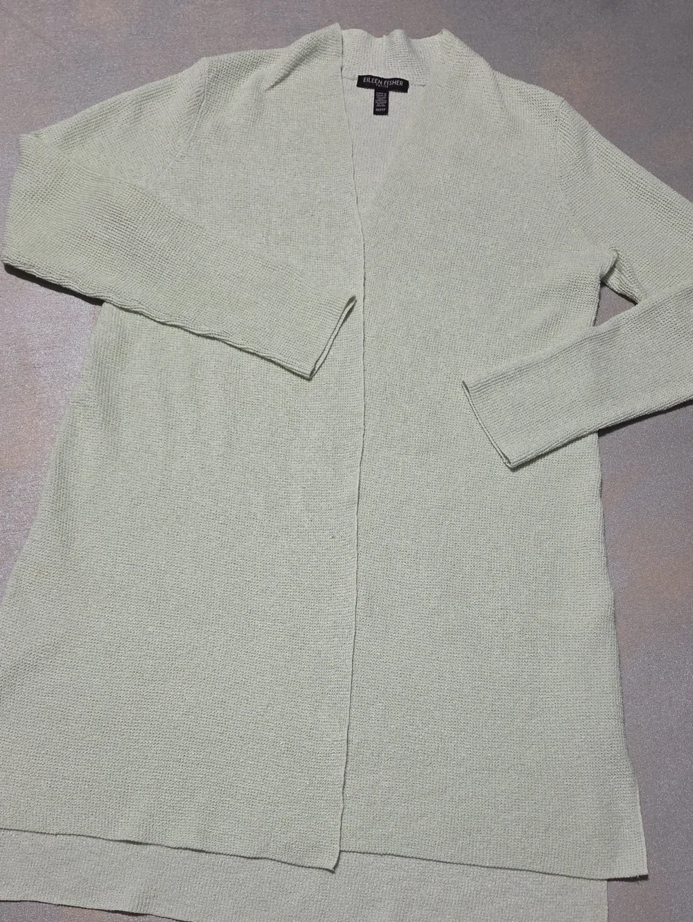 Eileen Fisher Soft Sage Open-Front Long Cardigan Linen Blend